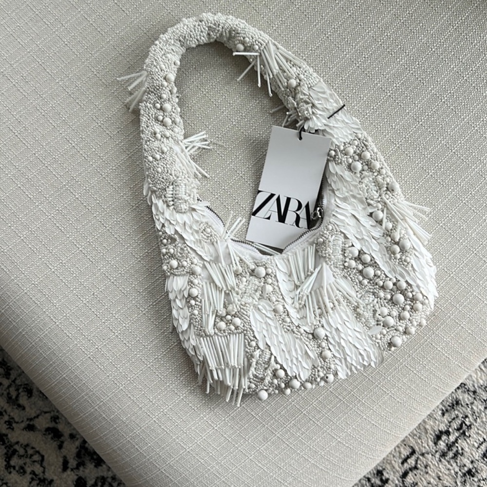 Zara White Beaded Women's Bag